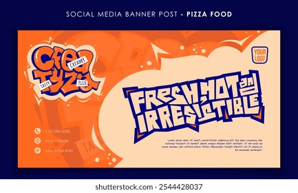 Design de modelo de banner em fundo laranja mural simples para publicidade de rua. Projeto de modelo de comida rápida para pizza