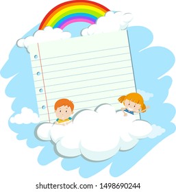 Banner template design with two kids in sky illustration