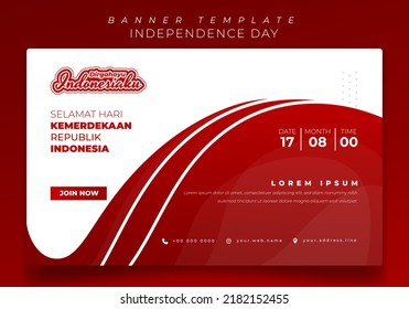 Banner-Template-Design mit schwellrotem und weißem Hintergrund und indonesischer Text bedeuten ist Happy Indonesien Unabhängigkeit Tag
