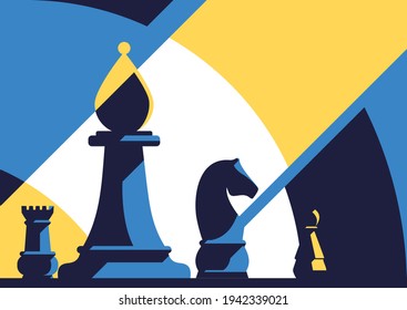 Banner template with different chess pieces. Strategy concept art in flat design.