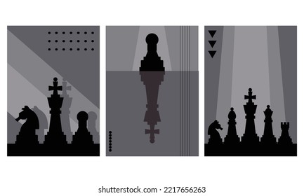 Banner template with different chess pieces. Strategy concept art. Set of Banner Templates of Different Sizes. Chess Club, Chess Tournament, International Chess Day, Online Streaming