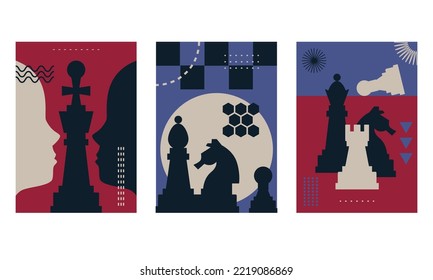 Banner template with different chess pieces. Strategy concept art. Set of Banner Templates of Different Sizes. Chess Club, Chess Tournament, International Chess Day, Online Streaming