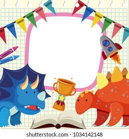 Banner template with dinosaurs and trophy illustration