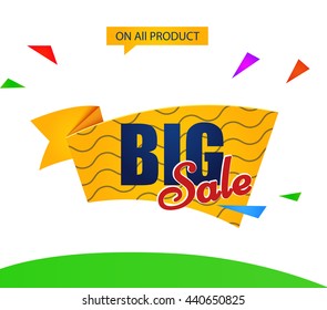 banner template discounts on white background. big sale, on all product. isolated.sale vector tag