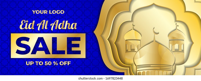 Banner Template of Eid Al Adha Sale With Decorative Lantern,Eid Mubarak