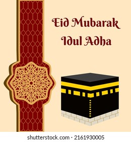 banner template for eid al adha, eid al fitri or any Islamic event with Kaaba illustration and mandala design