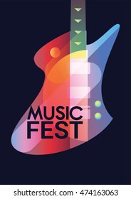 Banner template with an electric guitar on vibrant color and modern art deco style