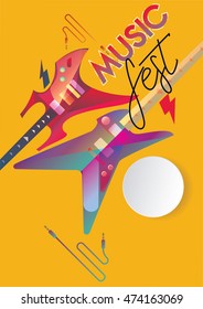 Banner template with an electric guitar on vibrant color and modern art deco style