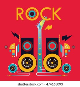 Banner template with an electric guitar on vibrant color and modern art deco style