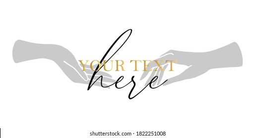 Banner template with elegant female hands in a minimal flat style. Logo for cosmetics, jewelry, beauty products, spa, manicure. Hand drawn boho vector.