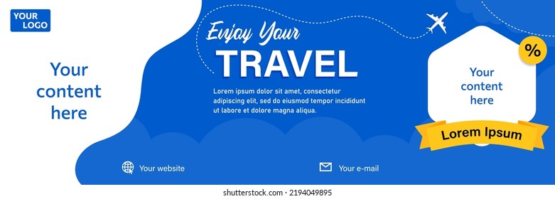 banner template, enjoy your travel, with a white background where the content is, and there is a blue wave