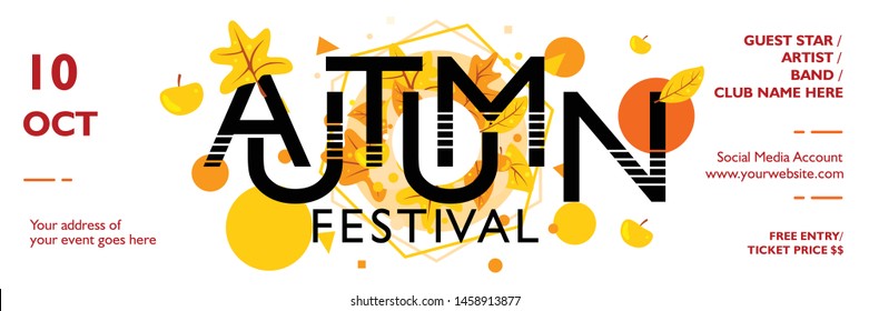 
Banner template for event, festival, concert, party. Poster layout design with autumn theme with maple leaves shape on white background. Vector illustration for publication