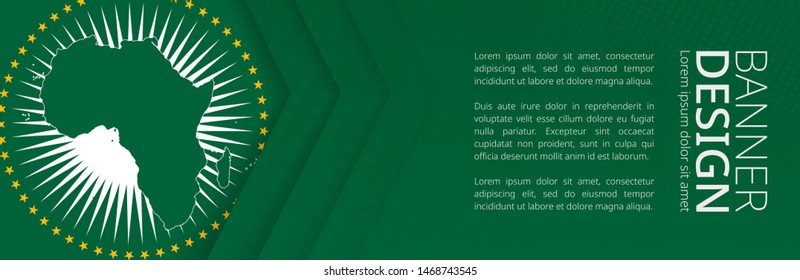 Banner template with flag of African Union for advertising travel, business and other. Horizontal web banner design.