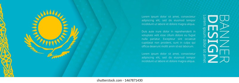 Banner template with flag of Kazakhstan for advertising travel, business and other. Horizontal web banner design.