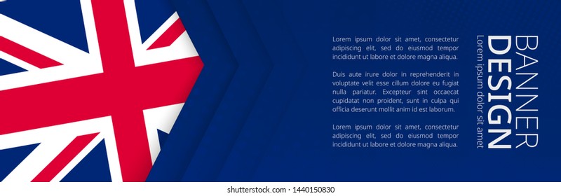 Banner template with flag of United Kingdom for advertising travel, business and other. Horizontal web banner design.