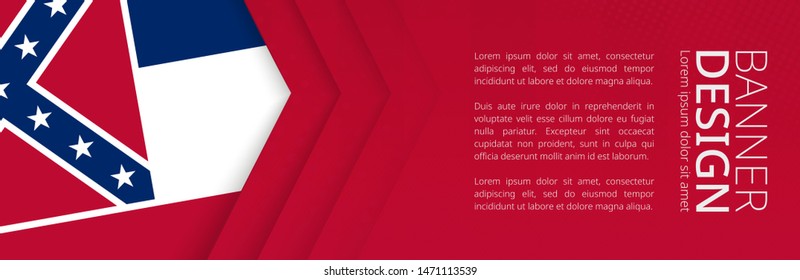 Banner template with flag of U.S. state Mississippi for advertising travel, business and other. Horizontal web banner design.