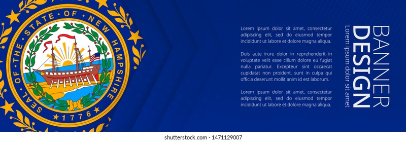 Banner template with flag of U.S. state New Hampshire for advertising travel, business and other. Horizontal web banner design.