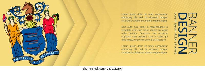 Banner template with flag of U.S. state New Jersey for advertising travel, business and other. Horizontal web banner design.