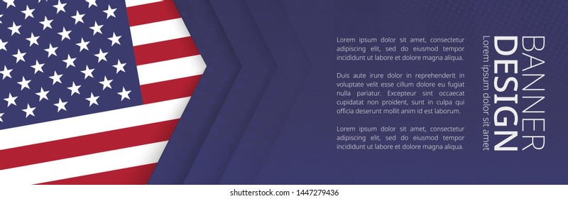 Banner template with flag of USA for advertising travel, business and other. Horizontal web banner design.