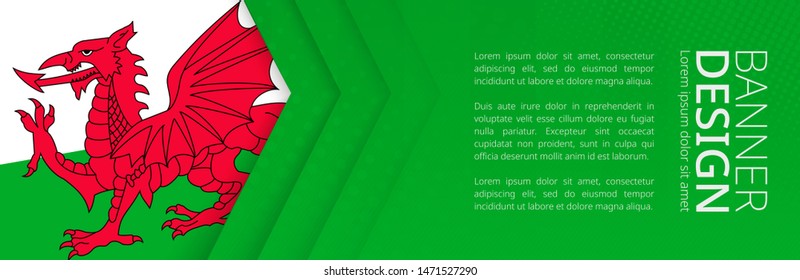 Banner template with flag of Wales for advertising travel, business and other. Horizontal web banner design.