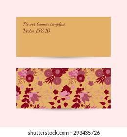 Banner template with floral pattern in marsala color. Vector EPS 10
