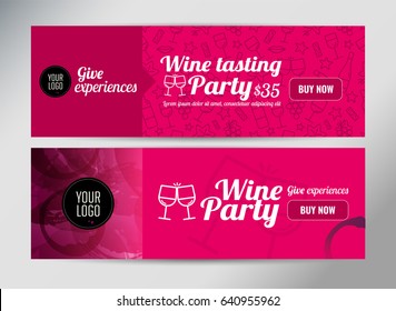 Banner template, flyer or gift card for wine event or promotion. Vector design.