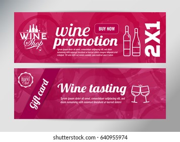 Banner template, flyer or gift card for wine event or promotion. Vector design.