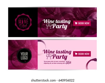 Banner template, flyer or gift card for wine event or promotion. Vector design.