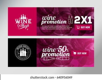 Banner template, flyer or gift card for wine event or promotion. Vector design.