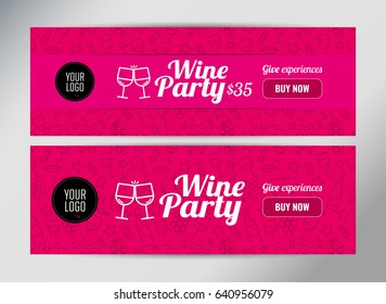 Banner template, flyer or gift card for wine event or promotion. Vector design.