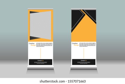Banner template, flyer, presentation, leaflet, j-flag, x-stand, x-banner. vector, illustration, orange and black color