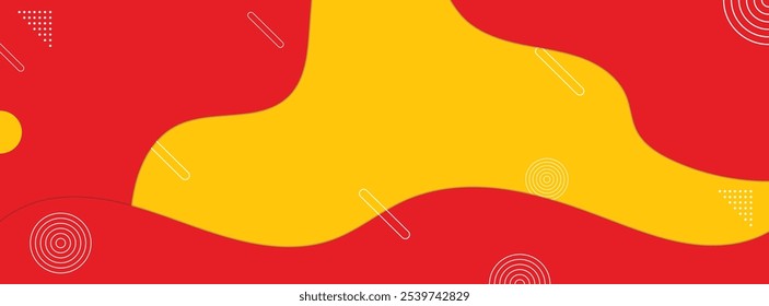 Plantilla de Anuncio para el Vector de alimentos. Diseño de fondo de Web con combinación de color rojo y amarillo onda 