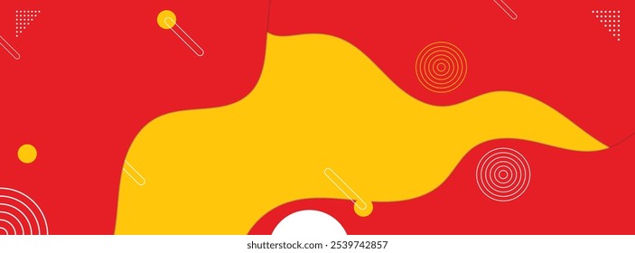Banner template for food vector. Web background design with combination color red and yellow wave 