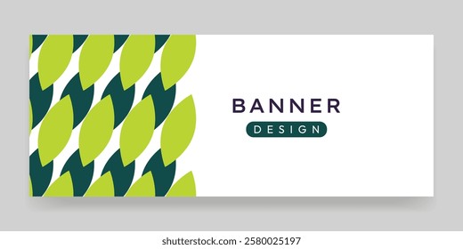 Banner template with geometric petal green background in vector.