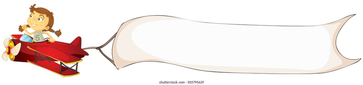Banner template with girl on aeroplane illustration