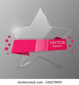 Banner template. Glass star. Vector illustration.