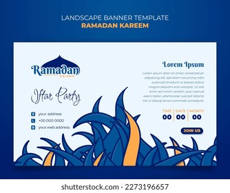 Plantilla de banner con diseño de césped para ramadan kareem o eid mubarak