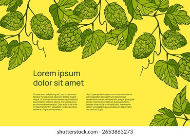 banner template with green hops in a hand-drawn style. bright decor for a beer festival