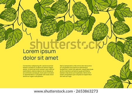 banner template with green hops in a hand-drawn style. bright decor for a beer festival
