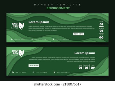 Banner template with green paper cut background for environment or nature design