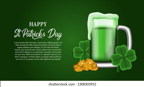 banner template greeting card of St. Patrick day with illustration of beer