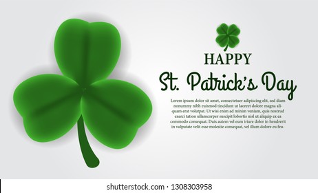 banner template greeting card of St. Patrick day with illustration of single shamrock cleaver leaf at the white background