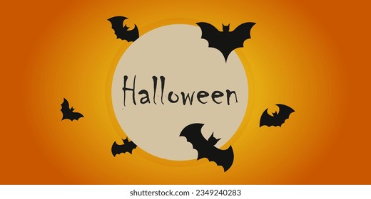 a banner template for Halloween. orange background, bat, short phrase Halloween. vector illustration