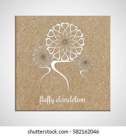Banner template with a herb on cardboard background with dandelions