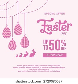 Anuncio Plantilla del día de Pascua de vacaciones Descuento especial con elemento de fondo rosa. para descuento estacional