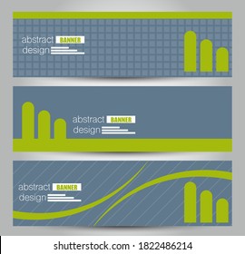 Banner template. Horizontal abstract design background. Gray and green color. Vector illustration.