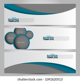 Banner template. Horizontal header. Abstract background for design,  business, education, advertisement. Blue color. Vector  illustration.