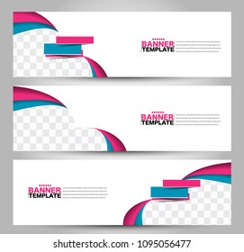 Banner template. Horizontal header. Abstract background for design,  business, education, advertisement. Blue and pink color. Vector  illustration.