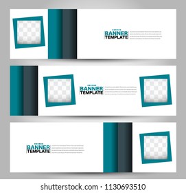 Banner template. Horizontal header. Abstract background for design,  business, education, advertisement. Blue color. Vector  illustration.