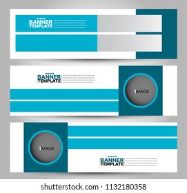 Banner template. Horizontal header. Abstract background for design,  business, education, advertisement. Blue color. Vector  illustration.